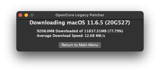 OpenCore Legacy PatcherでmacOSをAppleのサーバーからダウンロードしている図